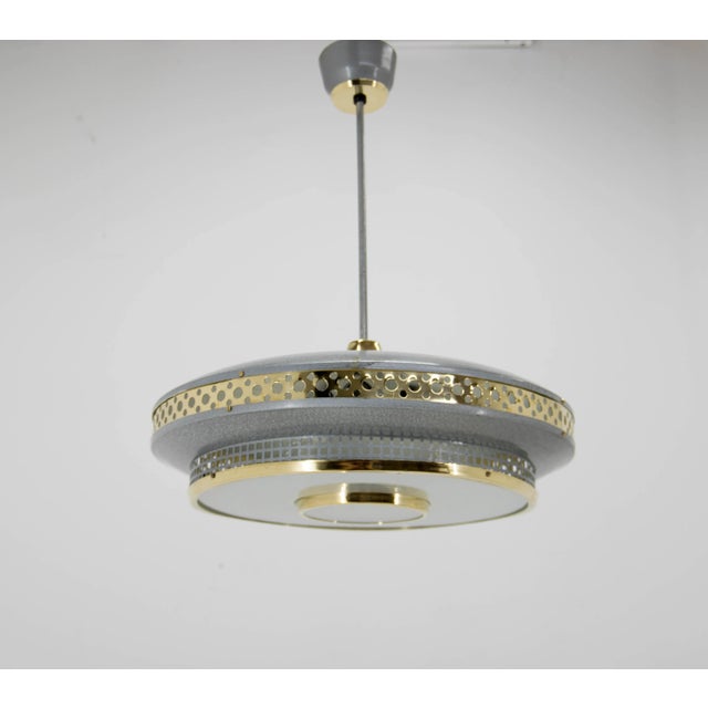 Mimtal ring pendant with brass perforated strip by ludib bratislava, czechoslovakia 1960s. Perfect condition. Eestored:...