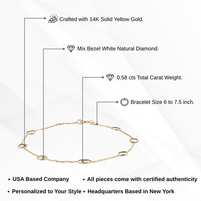 Minimalist 14k Yellow Gold Bezel Set Uncut Diamond Station Chain Bracelet For Sale - Image 13 of 18