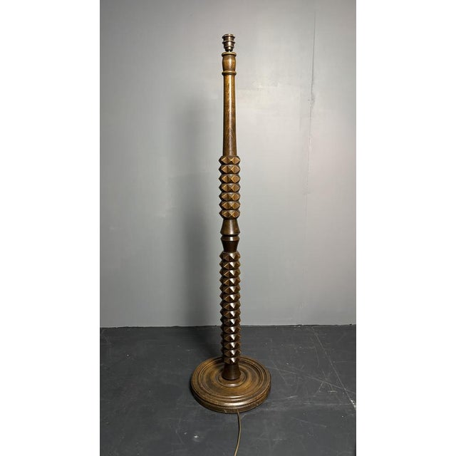 Mid-Century Modern Mid-Century Brutalist Art Deco Floor French Wood Turned Lamp in the Style of Charles Dudouyt, 1950s For Sale - Image 3 of 14