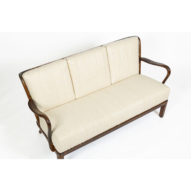 Danish Modern Solid Walnut Spindle Back Sofa in Schumacher Fabric, Circa 1960 For Sale - Image 12 of 18