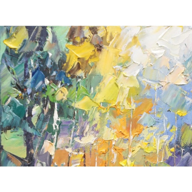 Impressionist Original Oil Landscape, Fall Colors by the Lake For Sale - Image 3 of 5