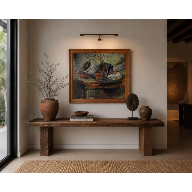 Striking 1960s vintage still life oil on canvas painting by Turner, featuring an expressive composition of everyday...
