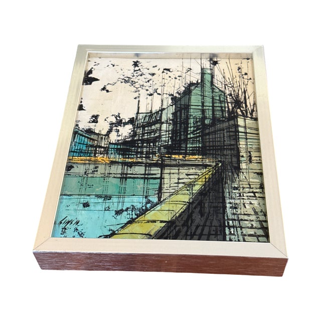 Original Enzo Linca Brutalist Architectural Cityscape Painting in Original Aluminum Frame For Sale In West Palm - Image 6 of 9