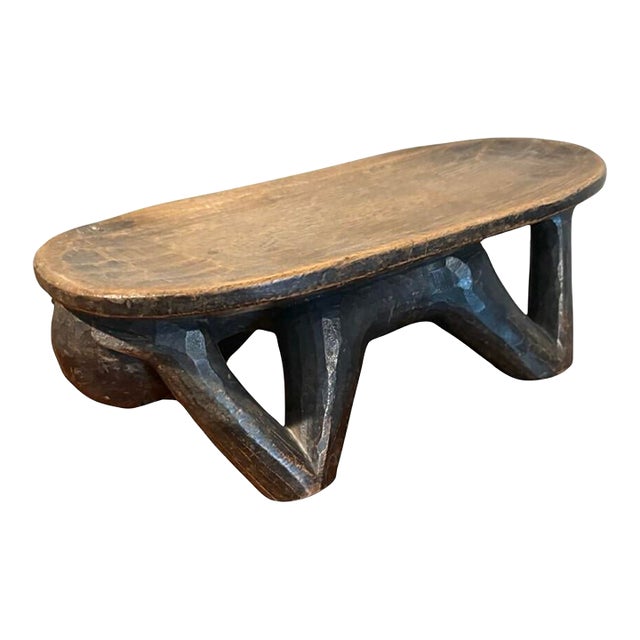 1980s African Wood Figure Holding a Wood Tray For Sale