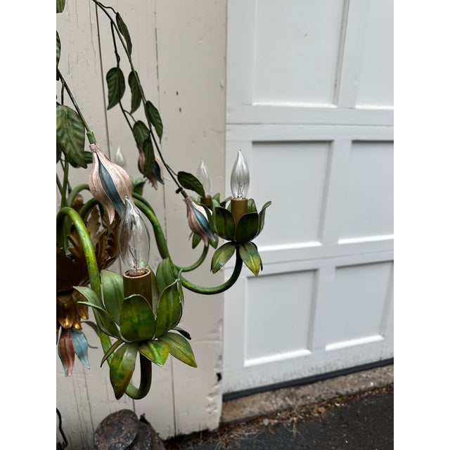 Vintage Green and Gold Country French 8 Light Chandelier For Sale - Image 4 of 9