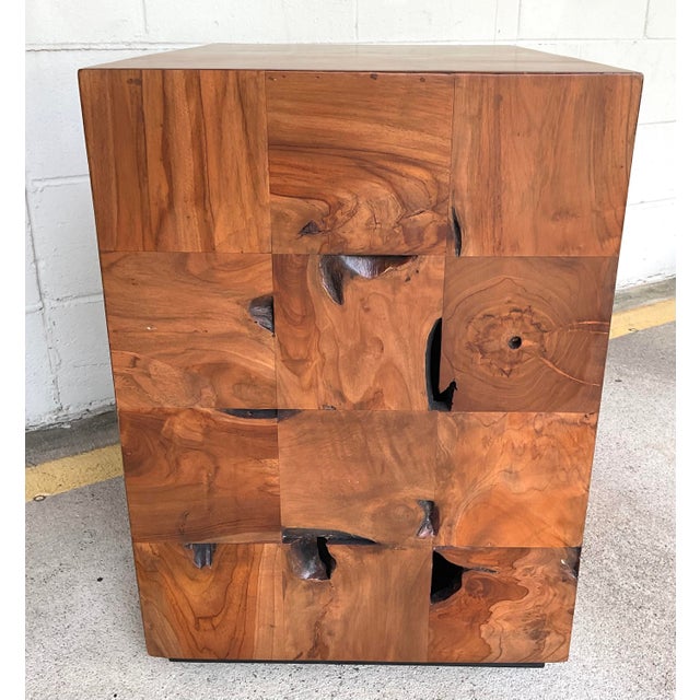 Revelation Brutalist Inspired Caramel Teak Tac Toe End Table For Sale - Image 4 of 6