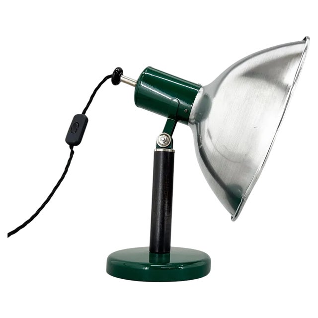 Vintage Industrial Metal and Beech Wood Table Lamp, 1970s For Sale