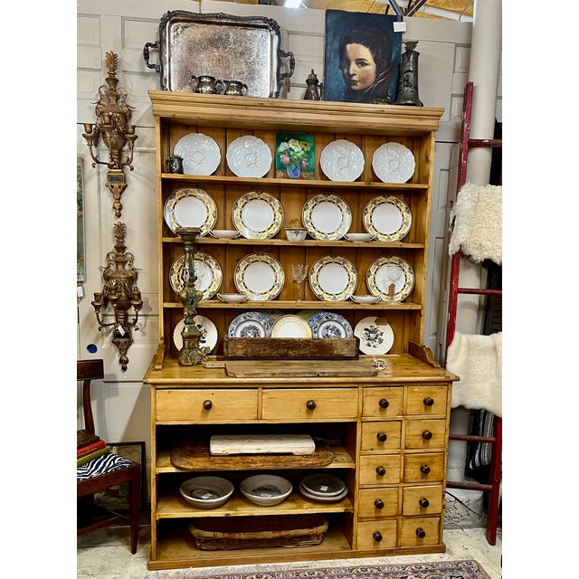 Brown Antique English Pine Stepback Hutch For Sale - Image 8 of 12