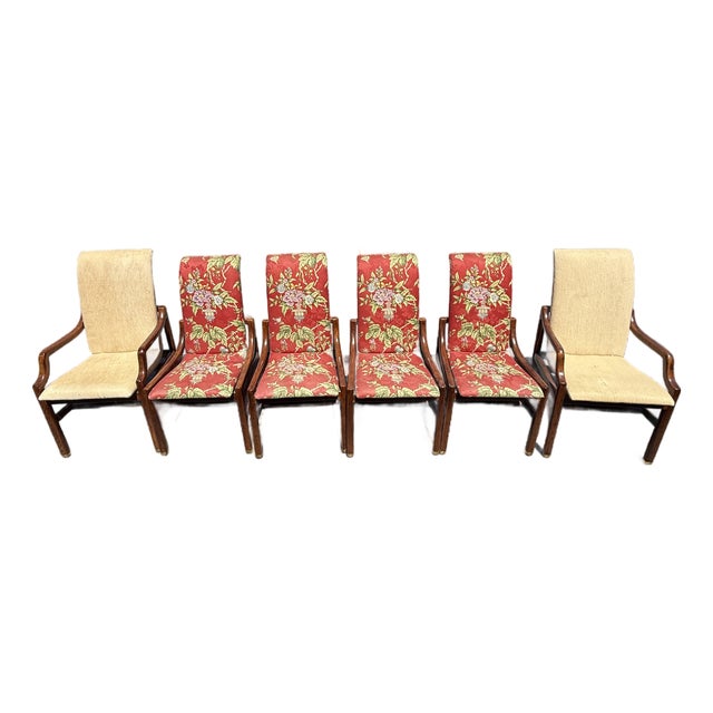 1970s Henredon Campaign Style MCM Dining Chairs-Set of 6 For Sale