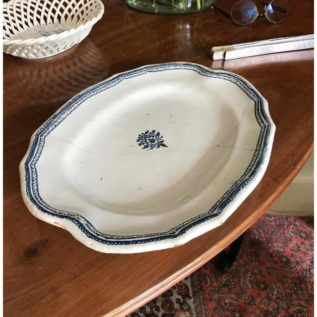 Late 18th Century Rouen Plate Dish with Stitched Restauration Delft Blue, France, 1780s For Sale - Image 5 of 9