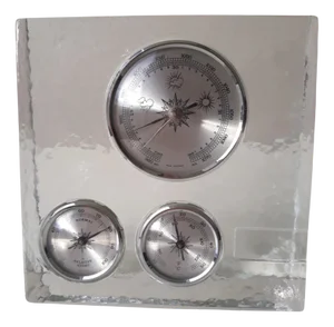 Glass Weather Station Barometer Thermometer, 1980s
