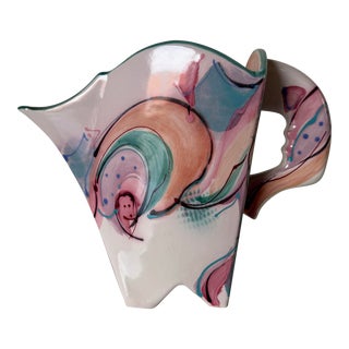 Vintage Sculptural Handmade and Painted Ceramic Vase For Sale