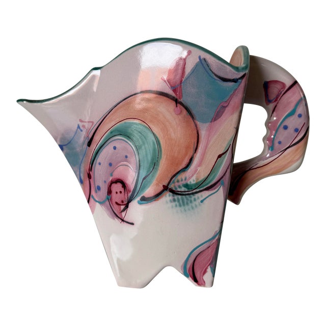 Vintage Sculptural Handmade and Painted Ceramic Vase For Sale