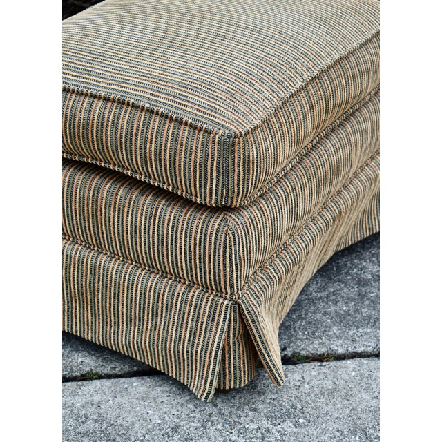Wood Vintage Ethan Allen Skirted & Pleated Bottom Ottoman W/Herringbone Fabric For Sale - Image 7 of 12