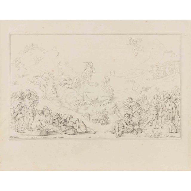 Playing Fauna is original watercolored etching realized by artist Bernardino Nocchi. Signed on the plate non the lower...