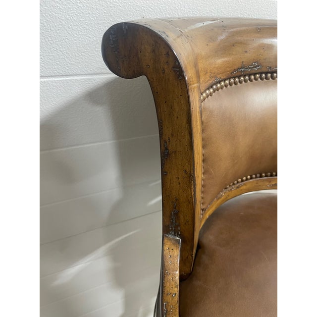 Brown Leather Swivel Barstools For Sale - Image 8 of 11