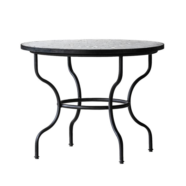 Moroccan Matthew Izzo Home Zellige Vanilla Tile and Black Iron 40" Round Bistro Table For Sale - Image 3 of 3