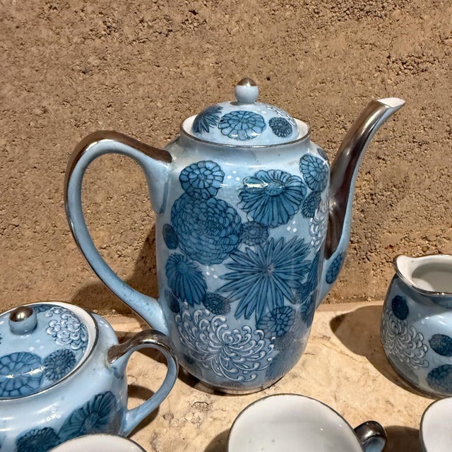 1960s Meito Japan Blue Floral Porcelain Tea Set For Sale - Image 4 of 11