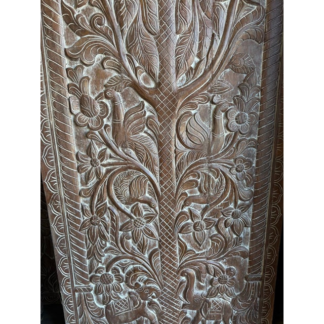 Hand-Carved Tree of Life With Birds – Vintage Wood Wall Art or Rustic Barn Door Panel 84x36 For Sale - Image 4 of 7