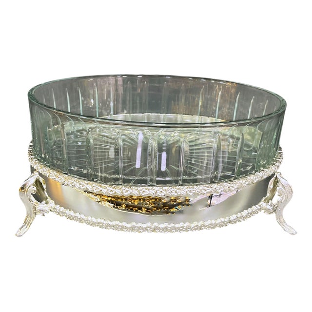 Three-Legged Brass Bowl with Removable Glass For Sale