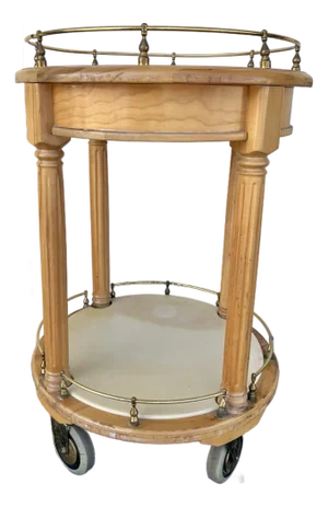 1960s Wooden Round Bar Cart on Wheels, Tea Cart