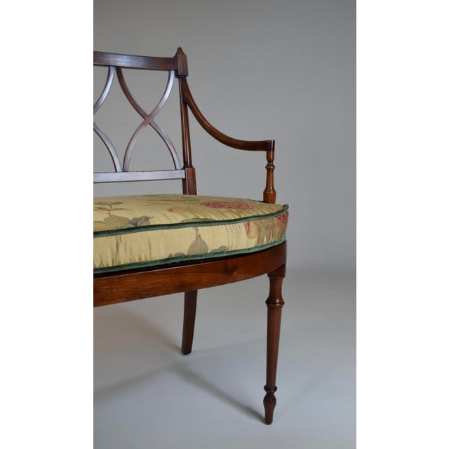 Mahogany Sheraton Style Caned Settee With Floral Silk Cushion, 1990s For Sale - Image 12 of 14