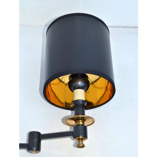 Pair, Maison Jansen Style Brass Retractable Sconce Wall Light Black & Gold Shade For Sale In Miami - Image 6 of 13