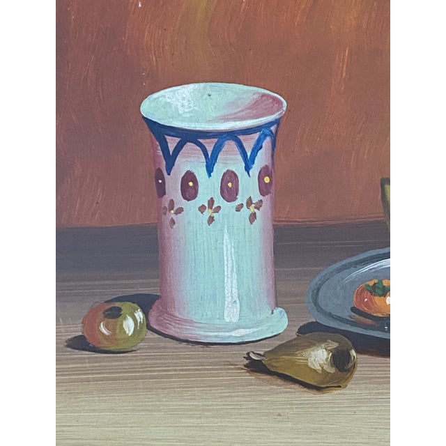 1970s Vintage Still Life Painting With Fruit and Porcelain Cup C.1970 For Sale - Image 5 of 9