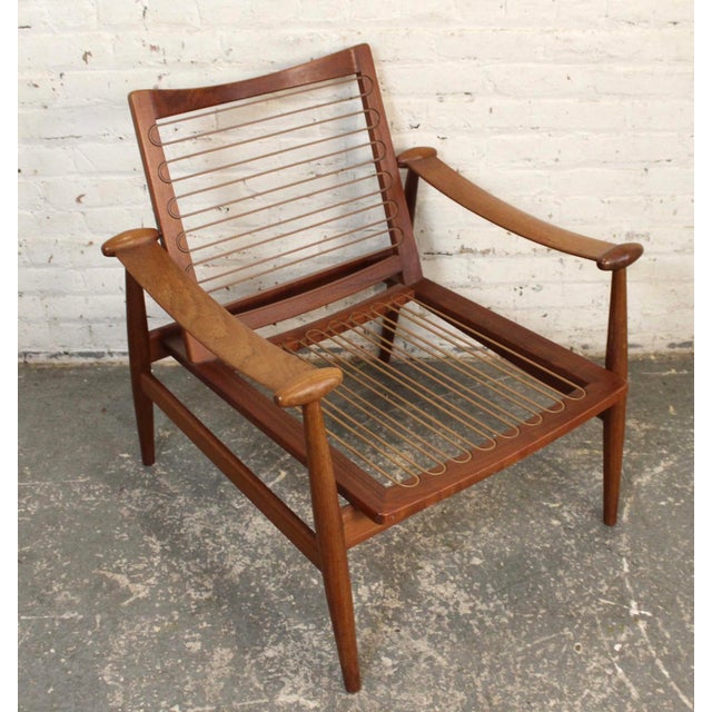 Mid 20th Century Teak "Spade Chair" Attributed to Finn Juhl With Cowhide Cushions For Sale - Image 12 of 14