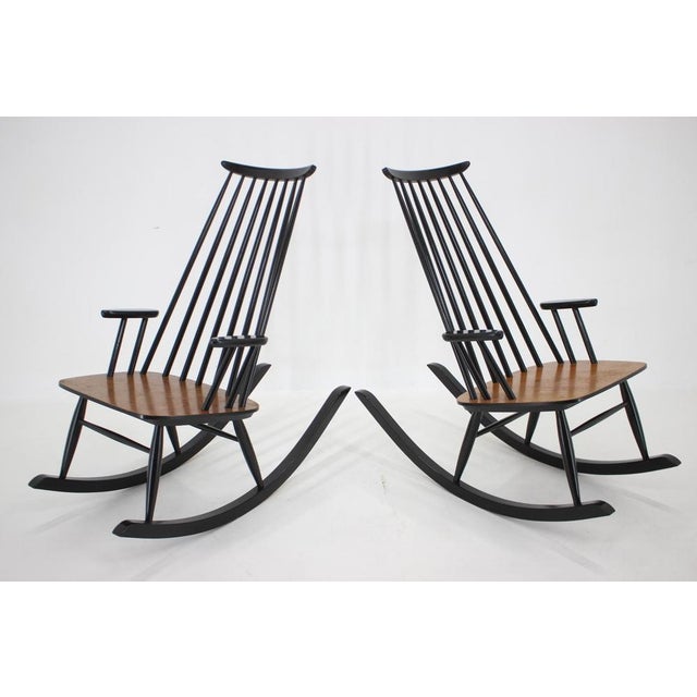 Wood Set of Varjonen Wood Processing Beech Rocking Chairs, Finland, 1960s For Sale - Image 7 of 14