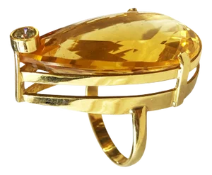 18k Gold Pear Shaped Brazilian Citrine Quartz /Diamond Ring Size 6