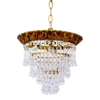 1940s Italian Bronze Upside Down Layered Cake Chandelier For Sale