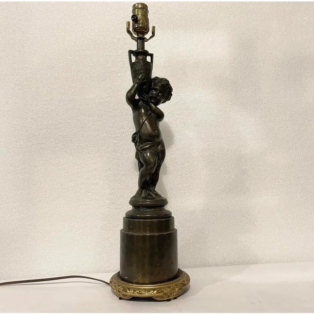 Early 20th Century Louis XV Rococo French Bronze Cherub Lamp For Sale - Image 6 of 6