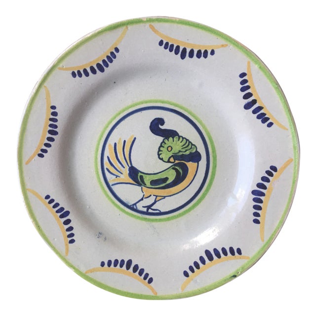 Vintage French Faience Ceramic Cockatoo Plate For Sale