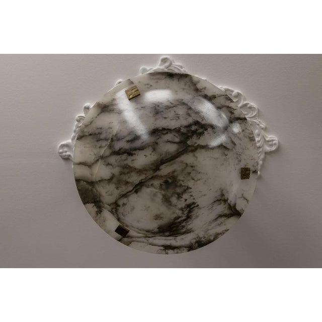French Art Deco White Alabaster Pendant Light with Dark Veining, 1920 For Sale - Image 6 of 18