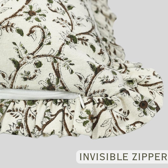 Not Yet Made - Made To Order Block Print Ruffle Pillow Artisan Decorative Throw Cushion for Sofa and Bed 26x26 Inch- Varansi For Sale - Image 5 of 6