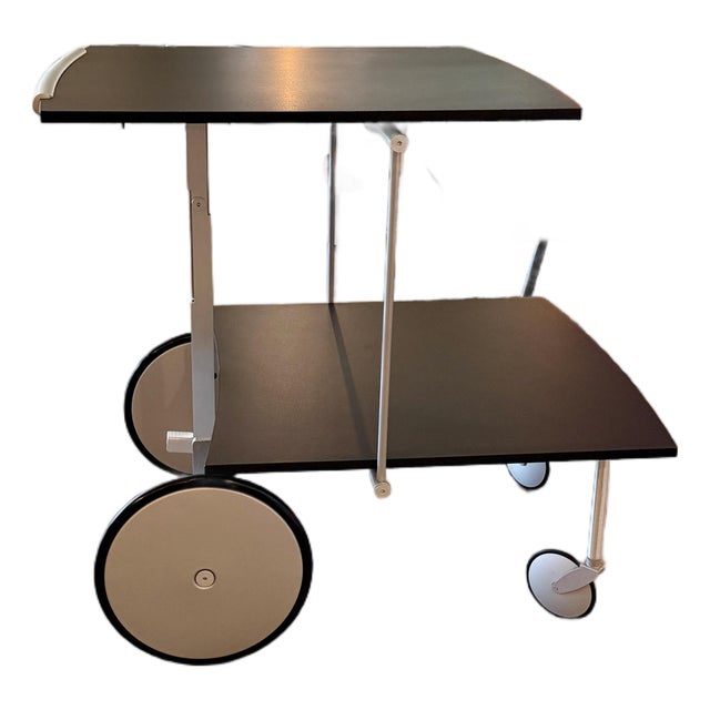 1990s Italian Postmodern Raul Barieri Ycami Attributed Convertible Folding Bar Cart Italian Aluminum Coffee Table Adjustable Mago For Sale