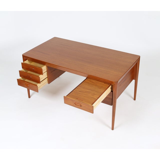 1960s Refinished 1960s Danish Teak Writing Desk With Cabinet by Haslev Mobelsnedkeri For Sale - Image 5 of 12