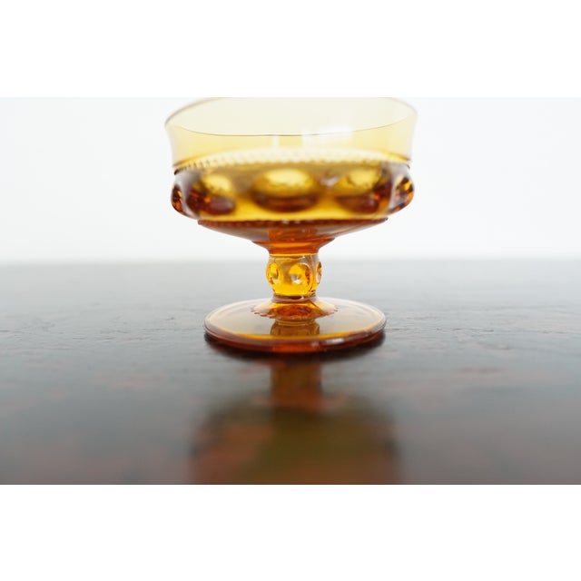 Amber Vintage Indiana Glass Amber King’s Crown Thumbprint Sherbet Glasses - Set of 7 For Sale - Image 8 of 16