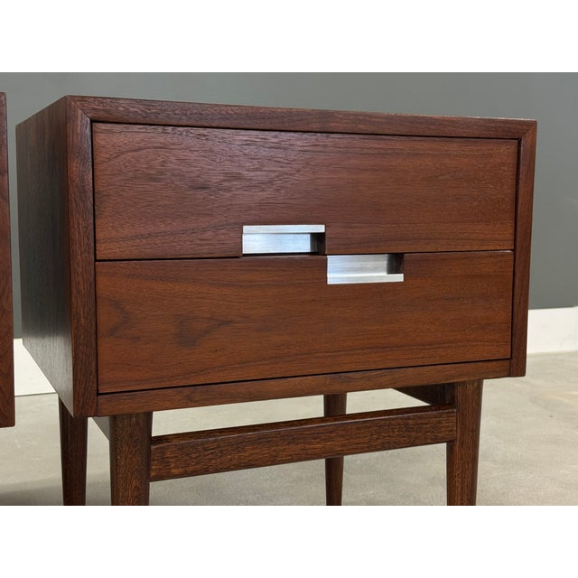 1960s 1960s Refinished American of Martinsville Walnut and Aluminum Nightstands - A Pair For Sale - Image 5 of 11