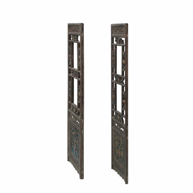 Chinese Pair Chinese Vintage Restored Wood Brown Flower Carving Wall Hanging Art For Sale - Image 3 of 7