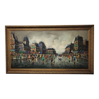 Mid Century Impressionist Paris Street Scene Cityscape Oil Painting Signed Ornate Frame For Sale