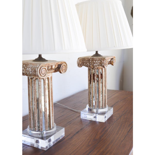 Pair of 18th Century Neoclassical Column Lamps With Mirrored Pedestal Details For Sale - Image 10 of 11