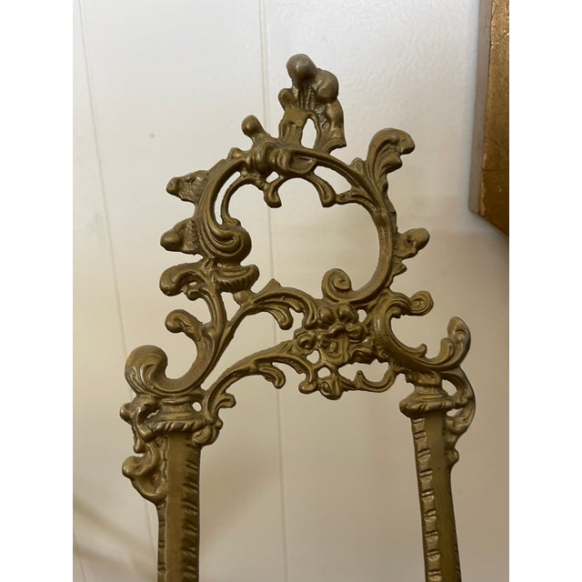 A gorgeous vintage Art Nouveau ornate brass table top art easel or picture stand with lovely patina. This fine quality...