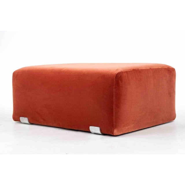 Italian Velvet Ottomans in Red Upholstery, 1970s, Set of 5 For Sale - Image 3 of 9