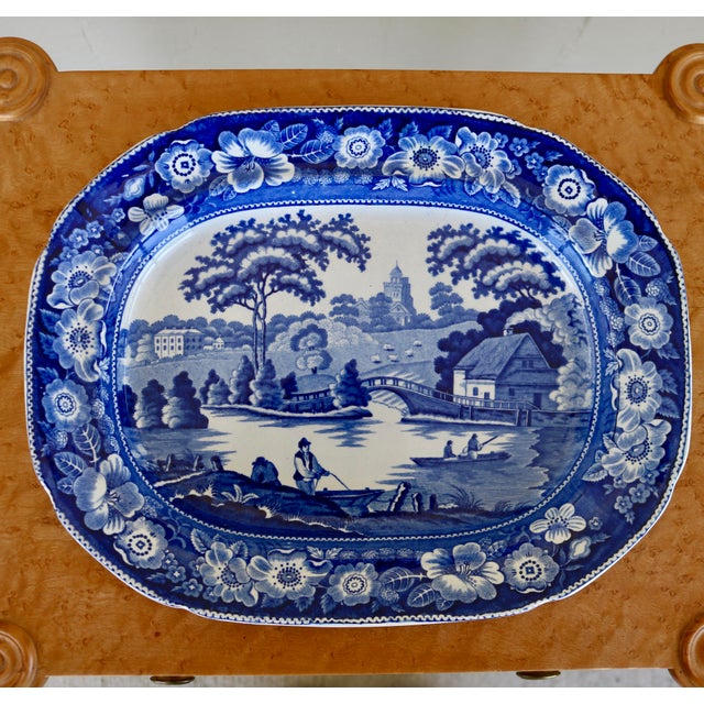 Brown 1984 Handcrafted One Drawer Bird’s Eye Maple Display Stand With Blue and White Platter For Sale - Image 8 of 18