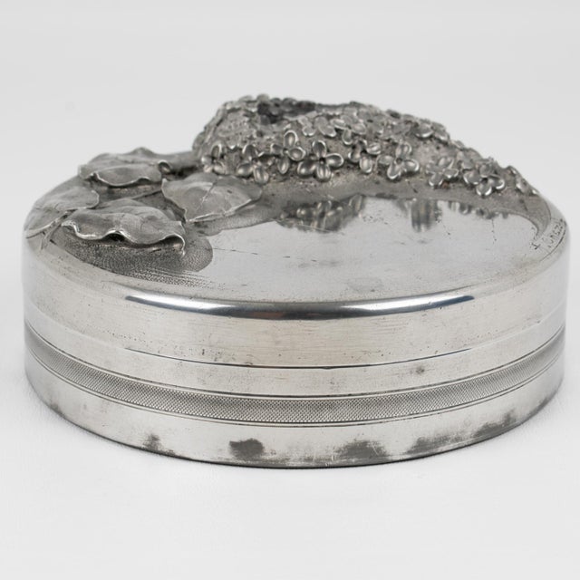 Albert Chezal Art Nouveau Pewter Box with Lilac Decor, France circa 1910 For Sale - Image 12 of 16