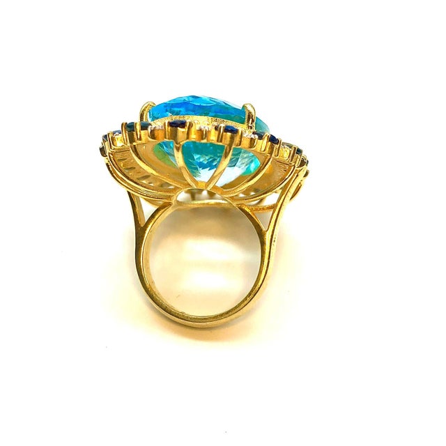 Gemstone Bochic "Orient" Vintage Diamond, Blue Sapphire & Topaz Ring Set In 18K Gold & Silver For Sale - Image 7 of 18