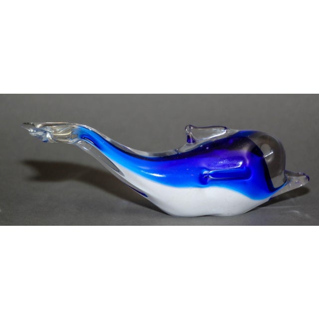 Crystal Blue Dolphin Murano Art Glass Paperweight For Sale - Image 4 of 12