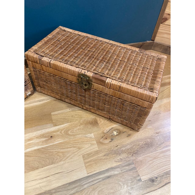 1960s Vintage Wicker Trunks With Brass Closures, a Pair Chairish